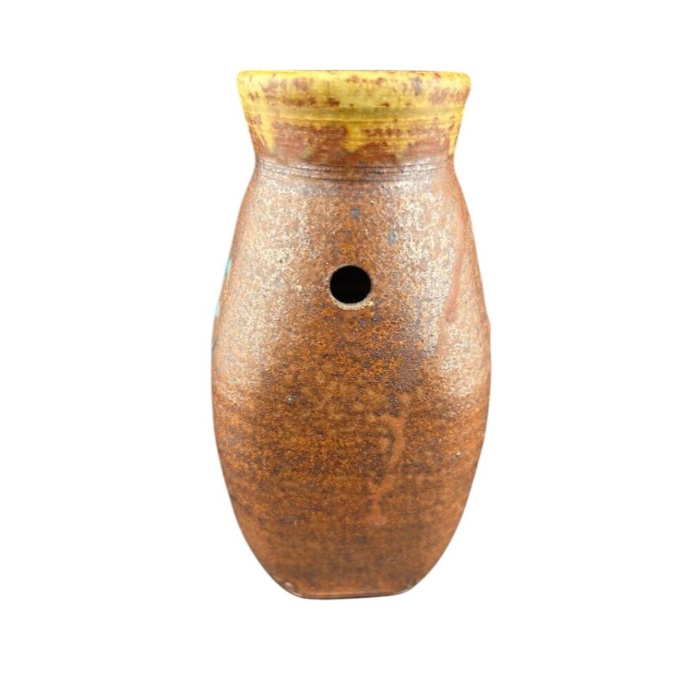 Vintage Handcrafted TC Pottery Wall Pocket Vase With Abstract Floral Design - Picture 3 of 6